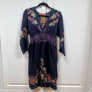 "Johnny Was" Floral Print Tie Back Dress